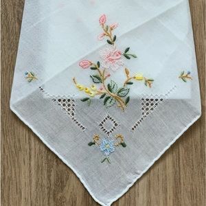 New cotton hand embroidered handkerchief peach rose floral hankie
